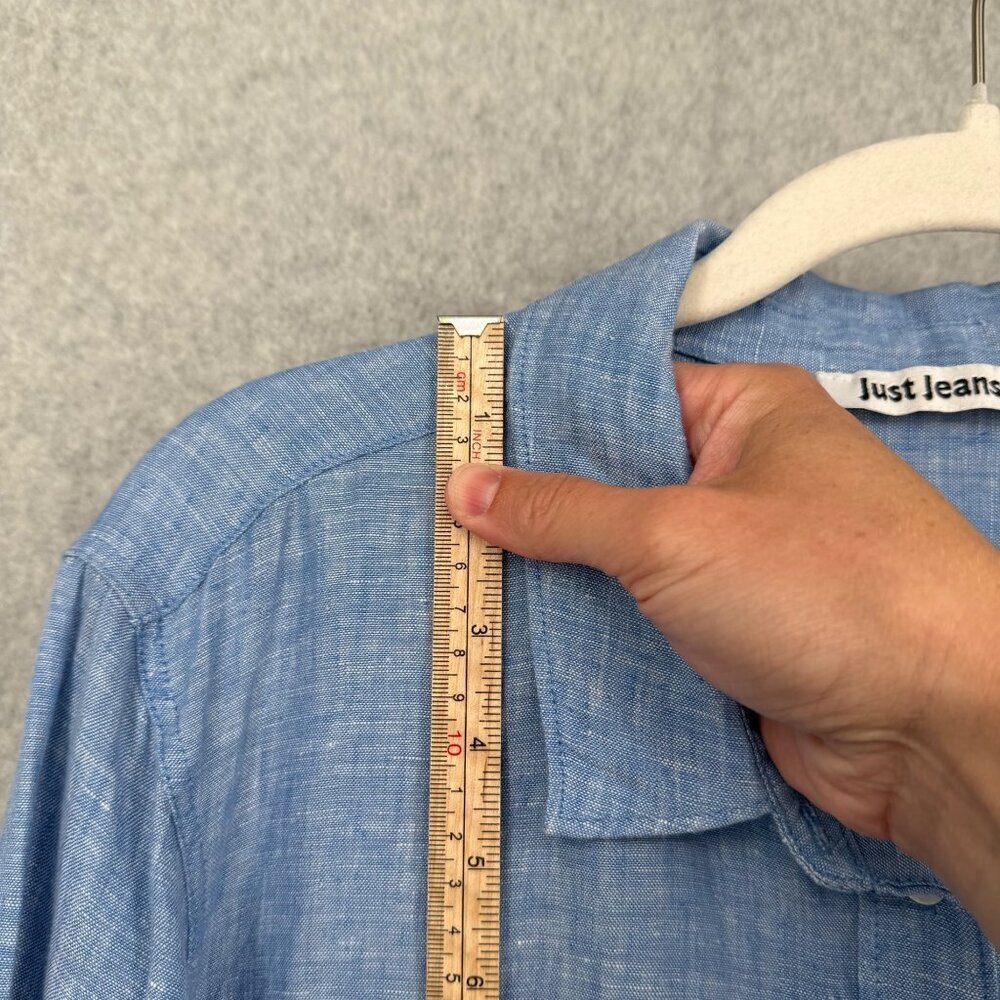 Just Jeans Womens 100% Linen Button Down Shirt Size 12 Blue Coastal Casual Beach - Picture 9 of 11